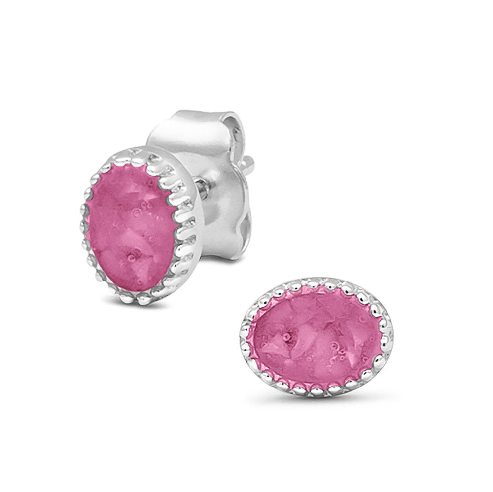 Crown Ear Studs in Fluo Pink - Silver memorial jewellery