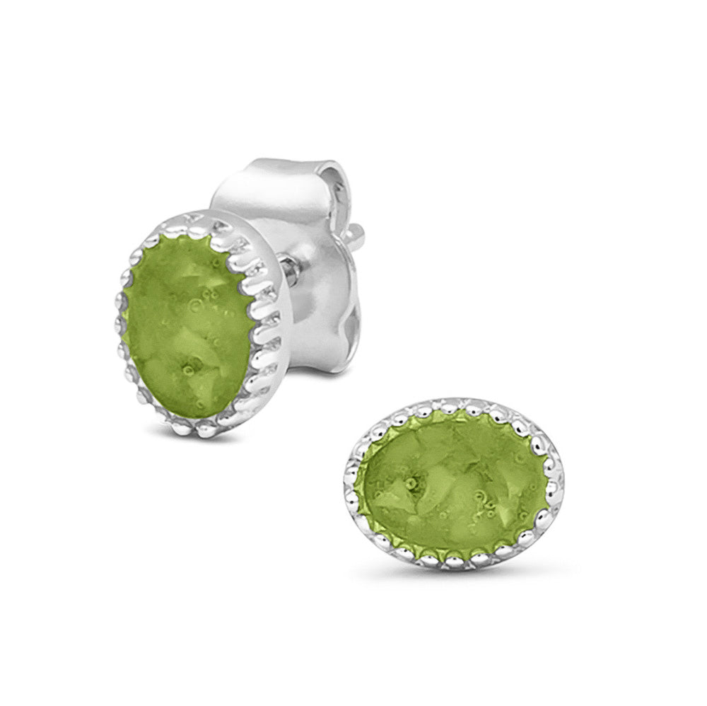 Crown Ear Studs in Green - Silver memorial jewellery