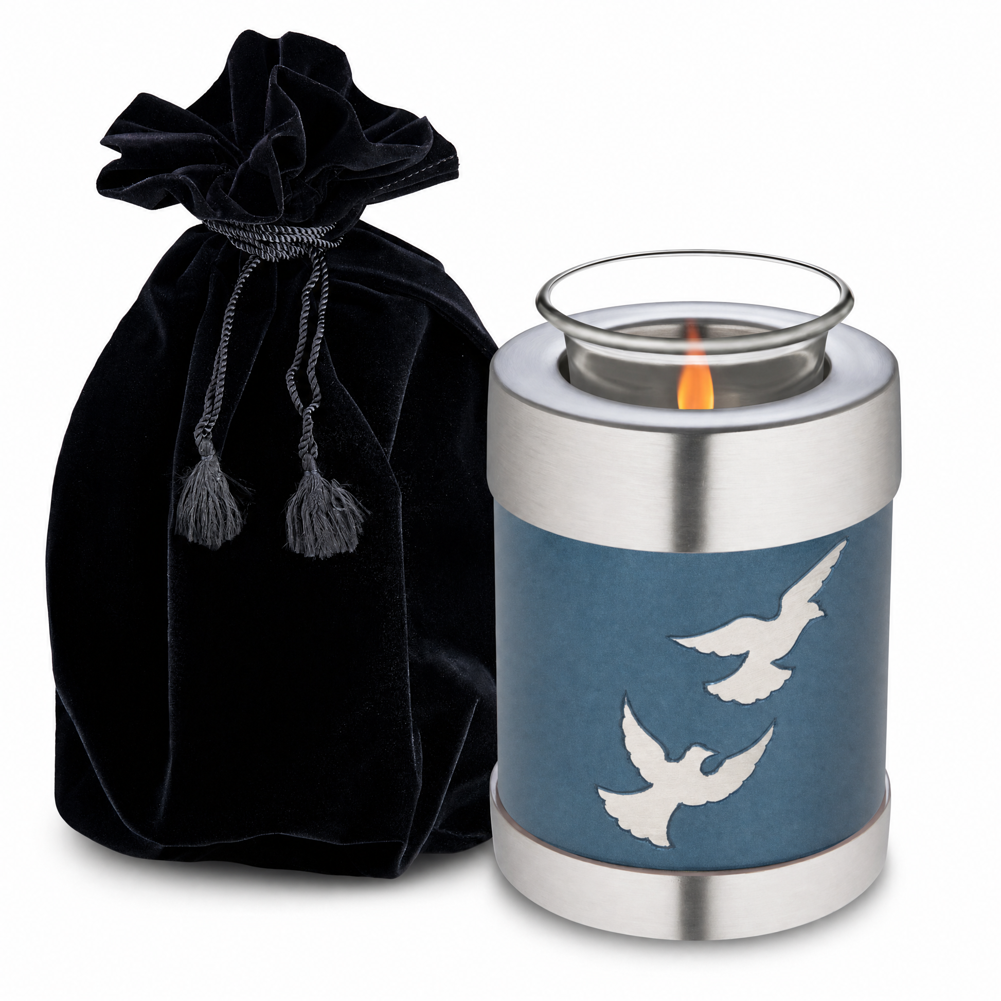 Divine™ Flying Doves Tealight Urn Blue & Bru Pewter