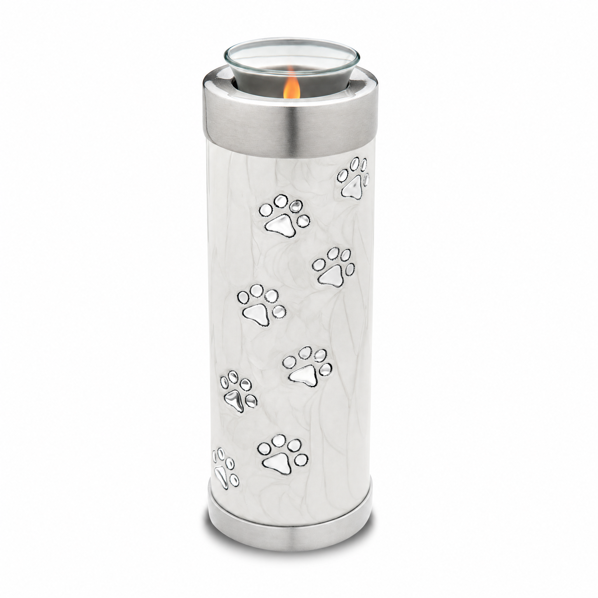 Tall Pet Tealight Urn Pearl White & Bru Pewter