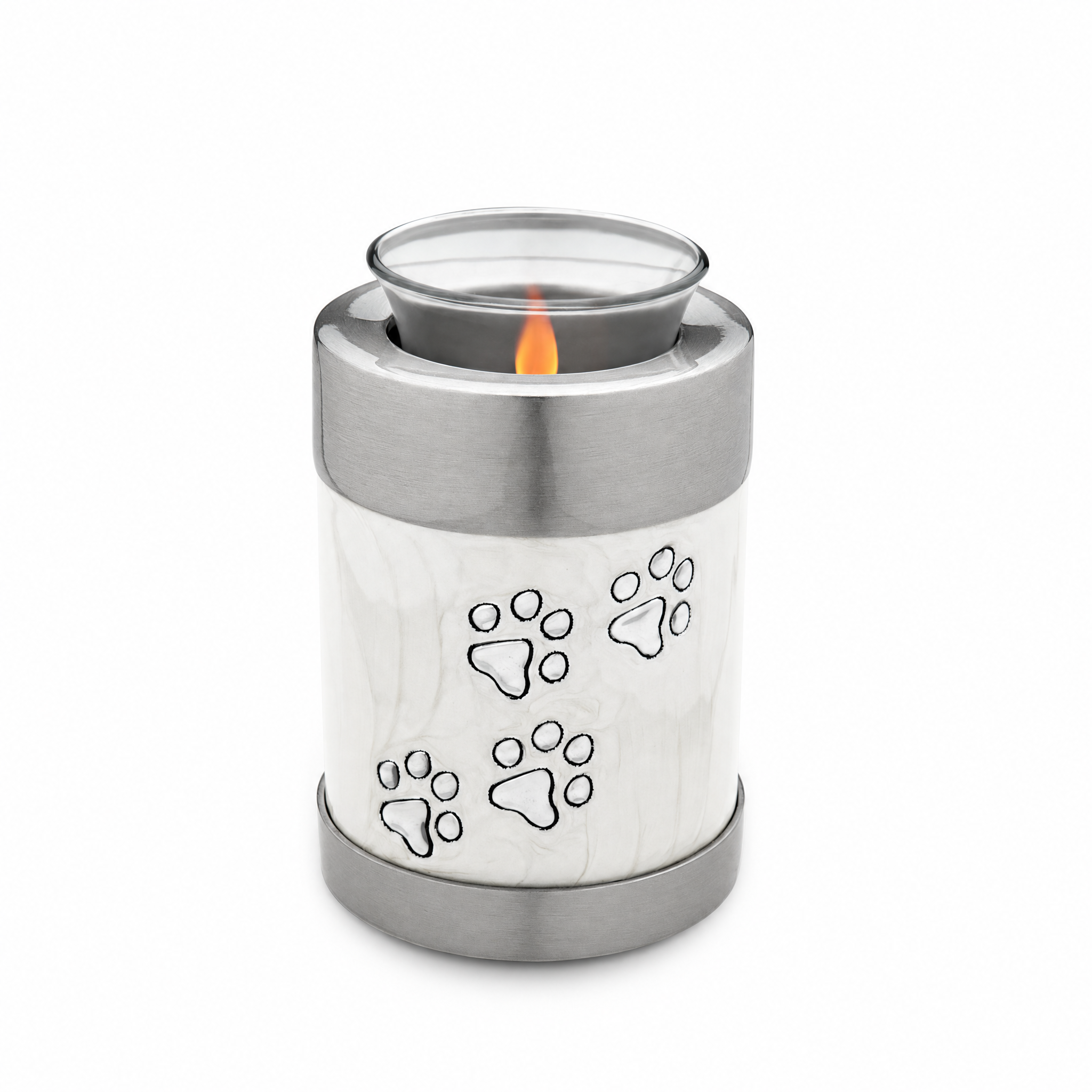 Pet Tealight Urn Pearl White & Bru Pewter