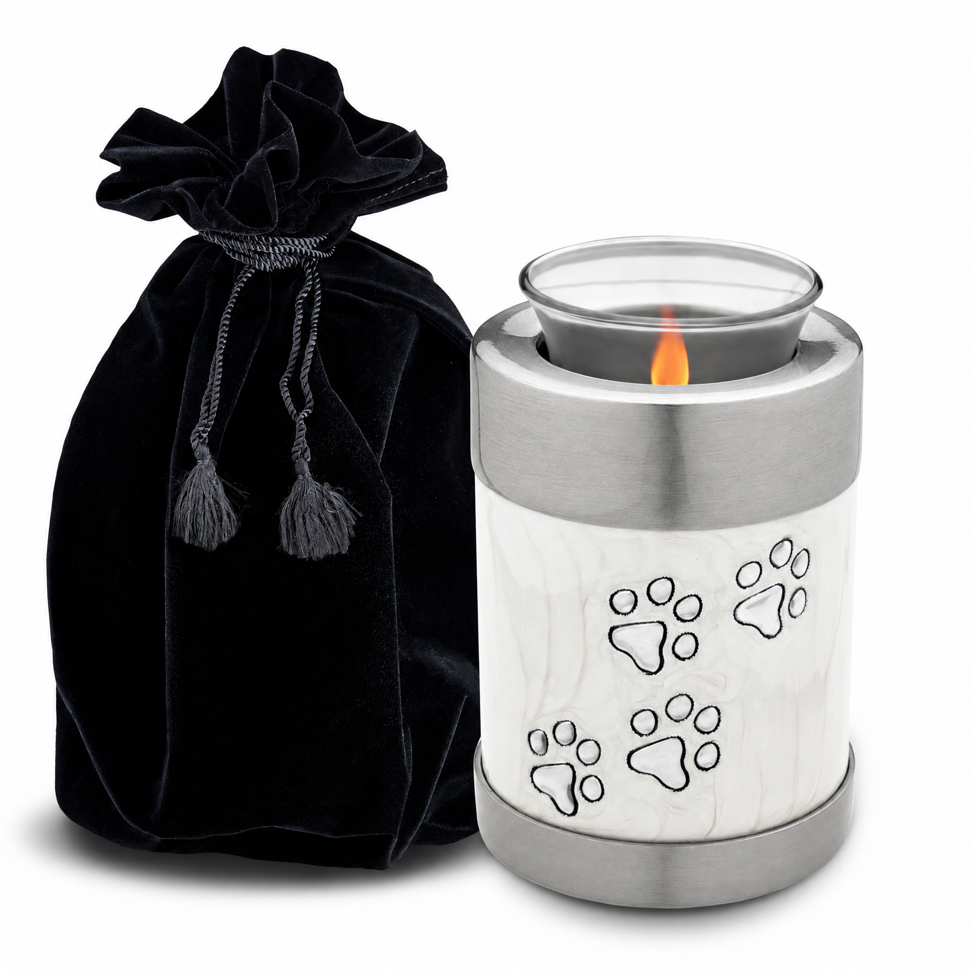 Pet Tealight Urn Pearl White & Bru Pewter