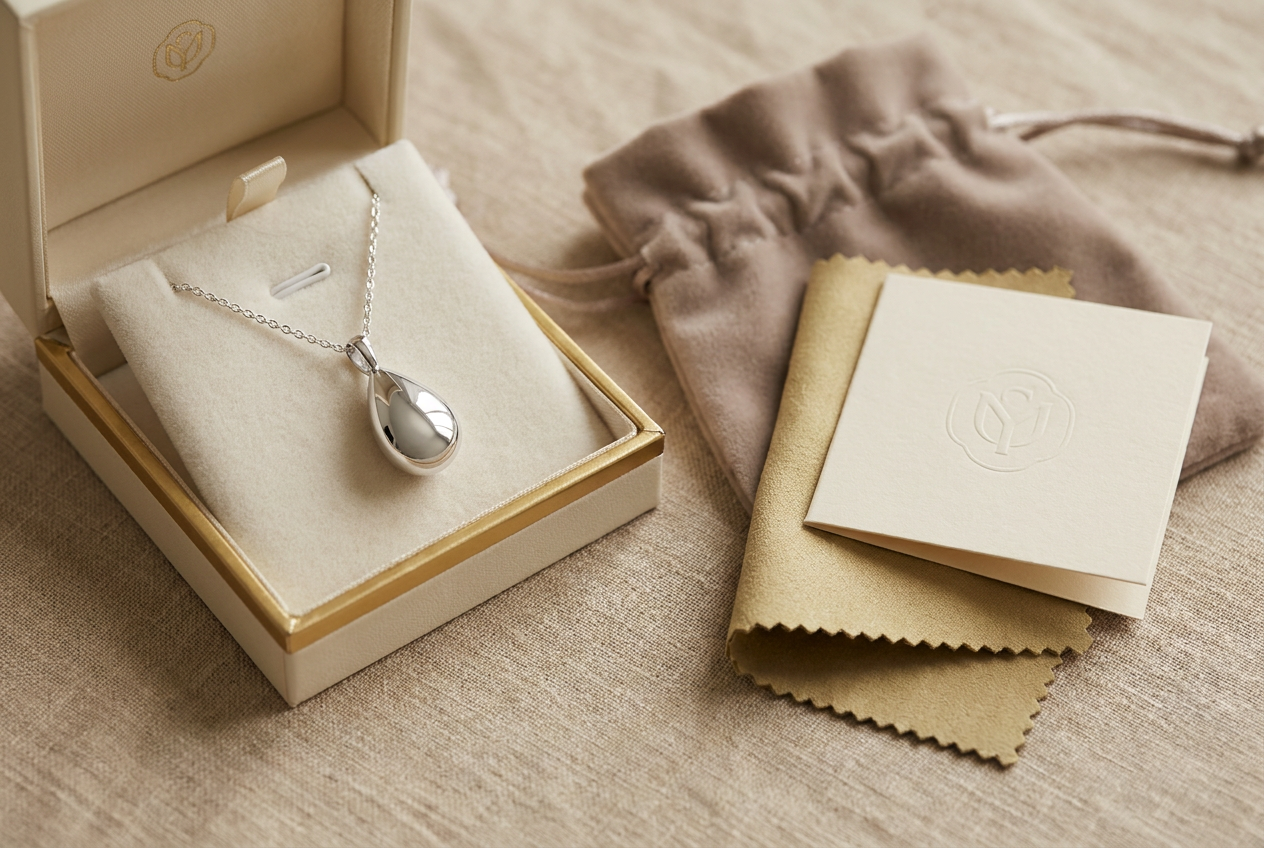 Devall & Son memorial pendant presented in a lined gift box with pouch, certificate and polishing cloth