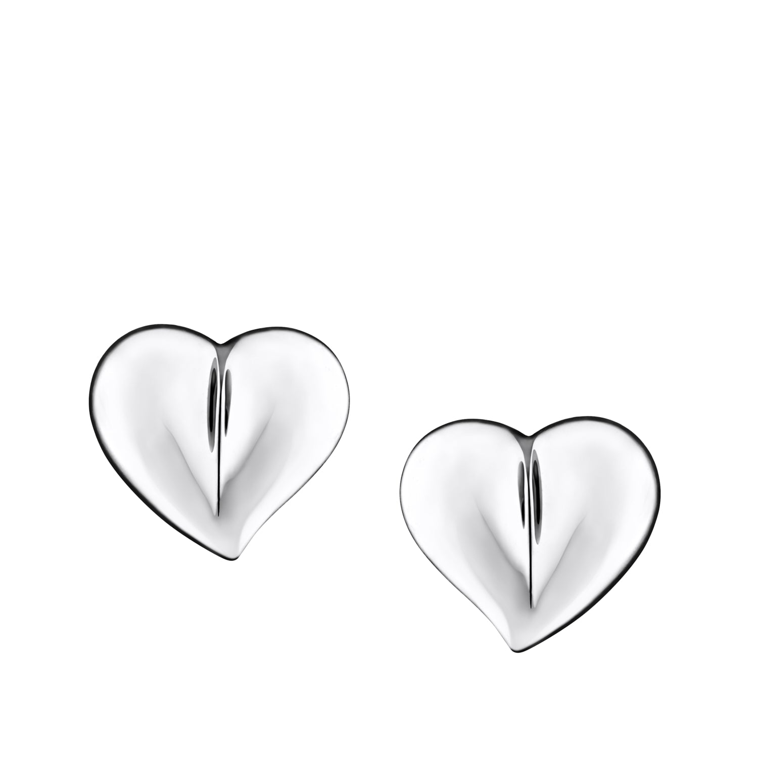 LoveHeart Stud Earrings Rhodium Plated Pol Silver